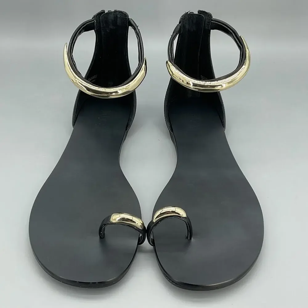 NEW I.N.C. Women’s Georna Flat Sandals Black/Gold Size 9.5M